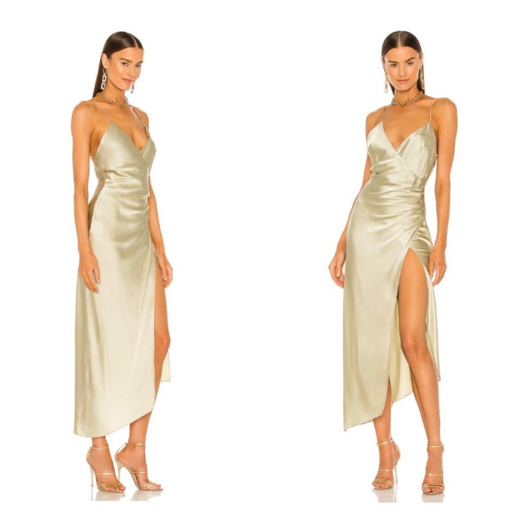 Ser.O.Ya | New Emma Silk Satin Midi Dress | Color Sage | Size Medium
